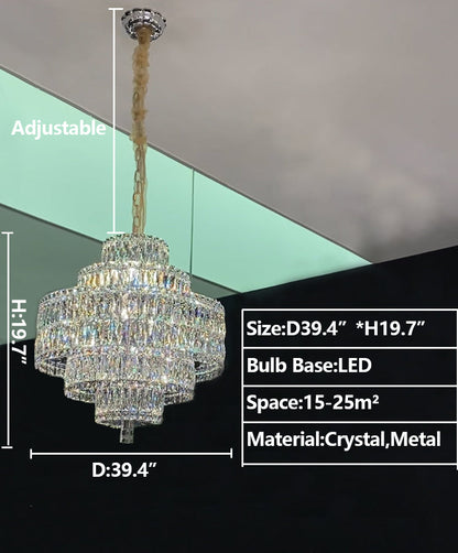 Delicate Light Luxury Multi-layers Silver Round Crystal Chandelier For Living/Dining Room/Bedroom/Cloakroom