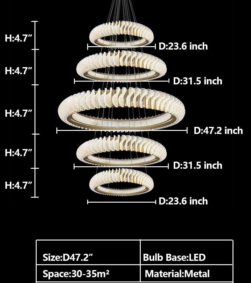 Extra Large Multi-layers Rings Crystal Chandelier Modern Art Waves Creative Pendant Light For High-ciling Foyer/Hallway/Staircase - Richardrider
