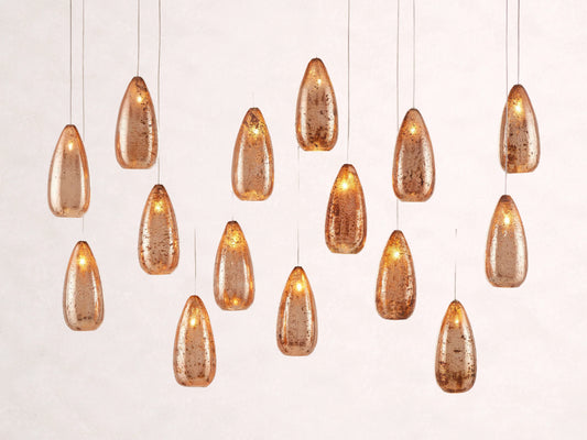Edda Cascade Teardrop Mercury Glass Linear Chandelier 48'' 54''L