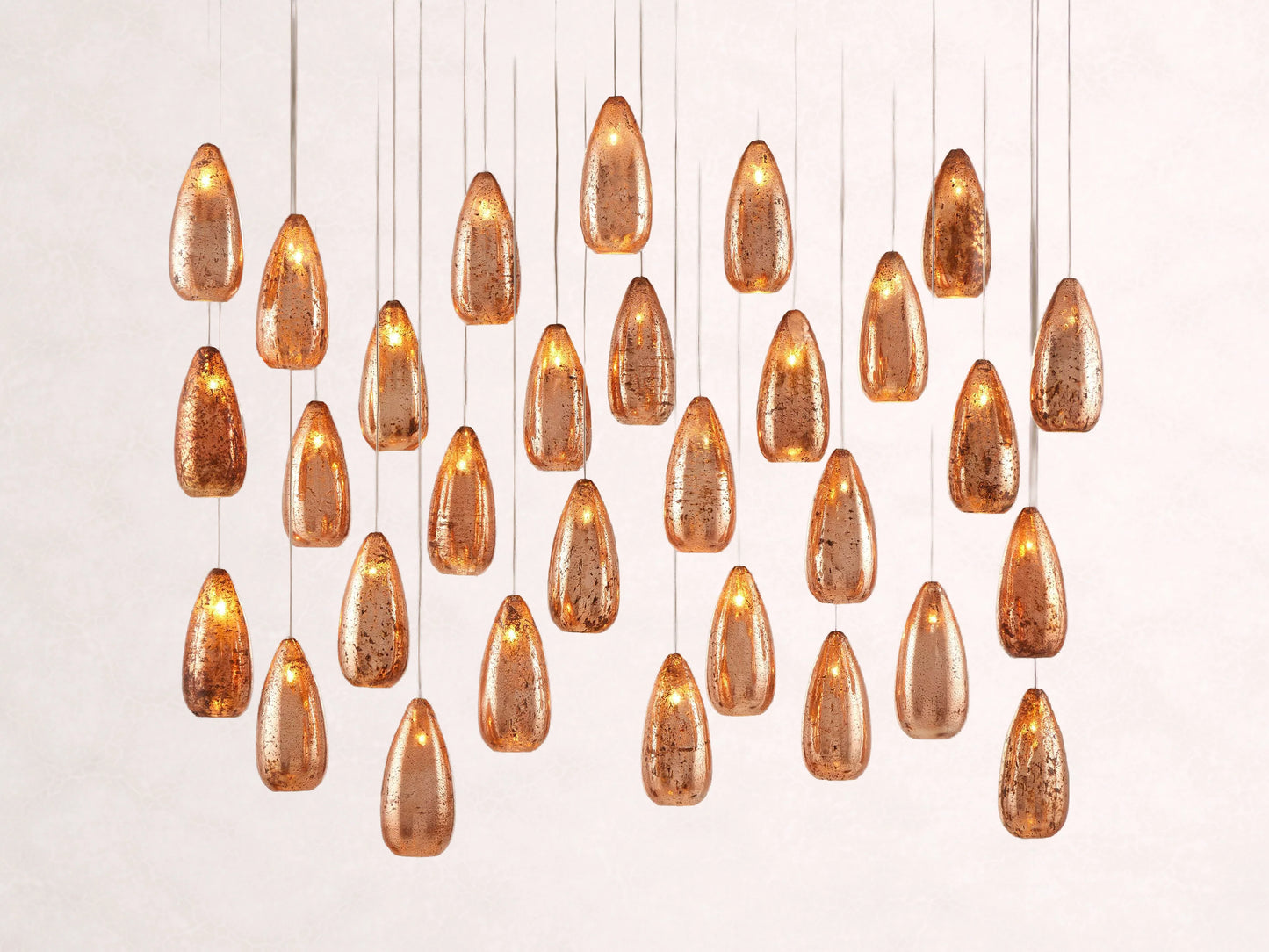 Edda Cascade Teardrop Mercury Glass Linear Chandelier 48'' 54''L