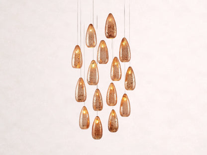 Edda Cascade Teardrop Mercury Glass Round Chandelier 23'' 35''D