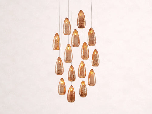 Edda Cascade Teardrop Mercury Glass Round Chandelier 23'' 35''D