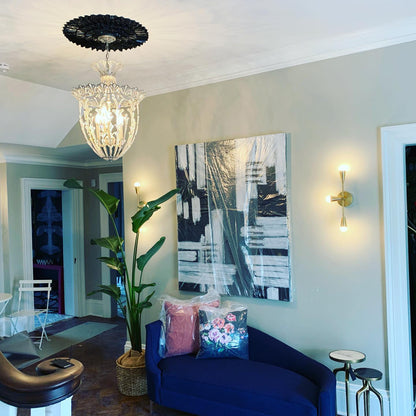 French Gold Hollow Carved Crystal Pendant Light Fixtures for Entryway