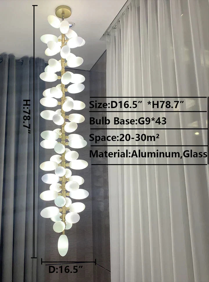 Nordic Art Long Magnolia alba Glass Ceiling Chandelier for Staircase/Hallway/Entryway Light Fixture - Richardrider