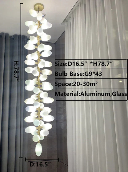 Nordic Art Long Magnolia alba Glass Ceiling Chandelier for Staircase/Hallway/Entryway Light Fixture - Richardrider