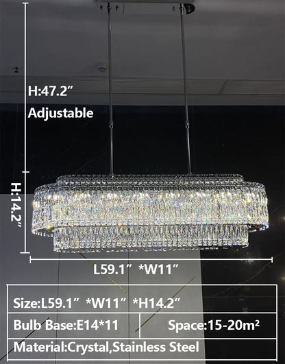 Stunning Modern Rectangle Ceiling Light Crystal Chandelier for Dining Table/Coffee Table/Living Room/Bedroom