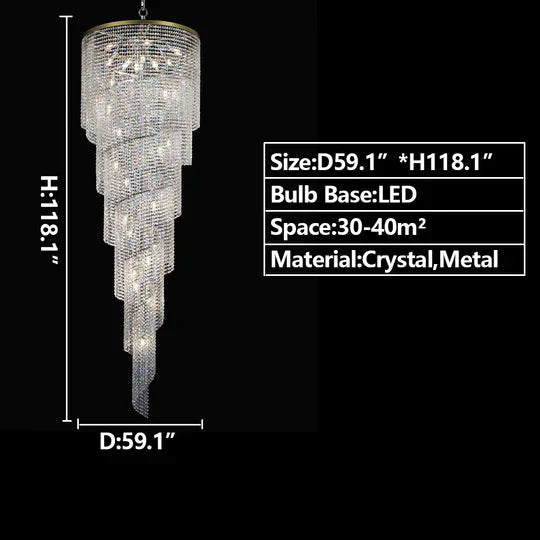 Extra Large Spiral Tiered Long Crystal Chandelier Luxury Crystal Tassel Light Fixture For Staircase/Entryway - Richardrider