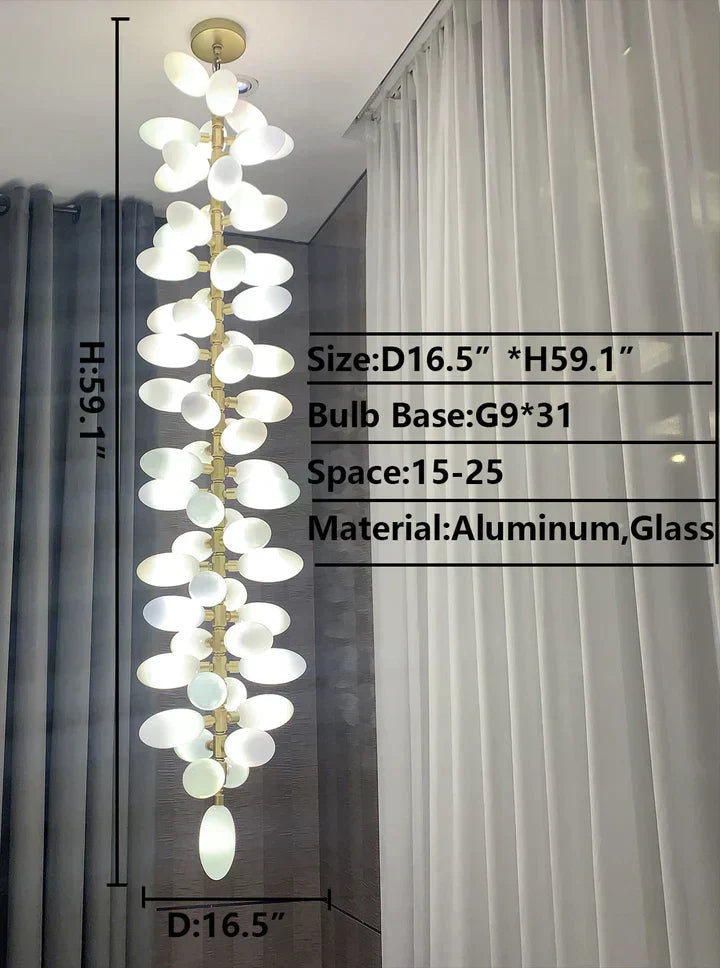 Nordic Art Long Magnolia alba Glass Ceiling Chandelier for Staircase/Hallway/Entryway Light Fixture - Richardrider