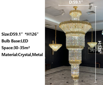 Oversized Luxury Gold Tiered Designer Crystal Chandelier For Large Hallway/Foyer/Entryway