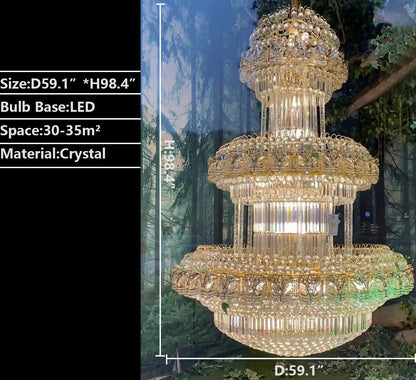 Golden Era Oversized 3-tiered Art Empire Crystal Chandelier Traditional Luxury Foyer/Hallway Ceiling Light Fixture