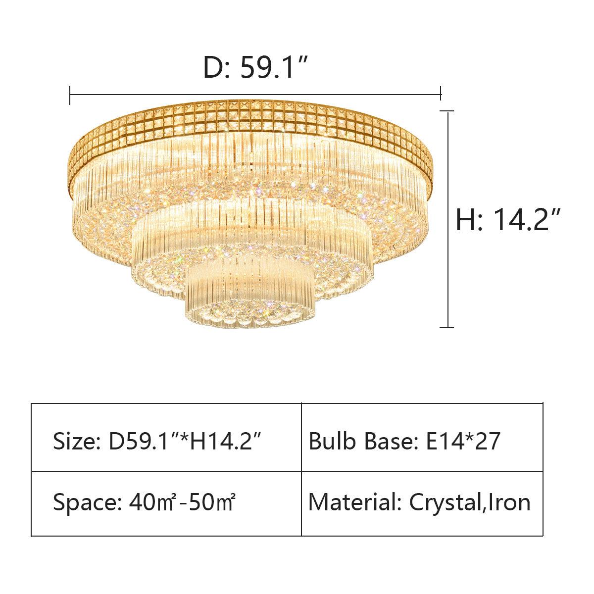 Extra Large Three Layers Round Luxury Flush Mounted Crystal Chandelier for Living Room - Richardrider