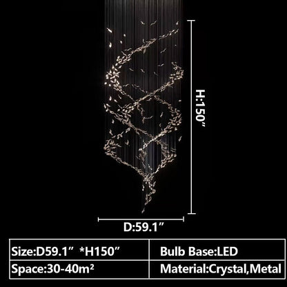 Extra Large Luxury Art Double Spiral Creative Crystal Chandelier For High-ceiling Foyer/Hallway/Entryway