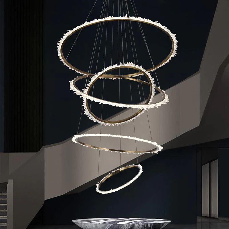 Rose Rock Crystal Multi-rings Chandelier Modern Chandelier Staircase - Richardrider