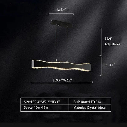 Modern Minimalist Art Wave Crystal Chandelier Suit in Black Finish for Living Room & Dining Room