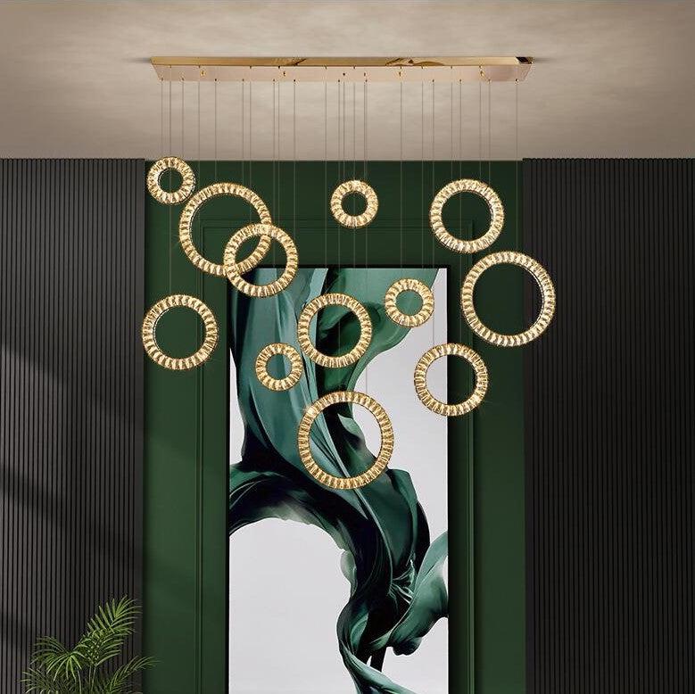 Modern Multi Gold Donuts Shape Crystal Chandelier Ring Round Light Fixture for Foyer Staircase/ Living Room/ Bar/ Hotel Lobby/ Entryway/ LOFT - Richardrider