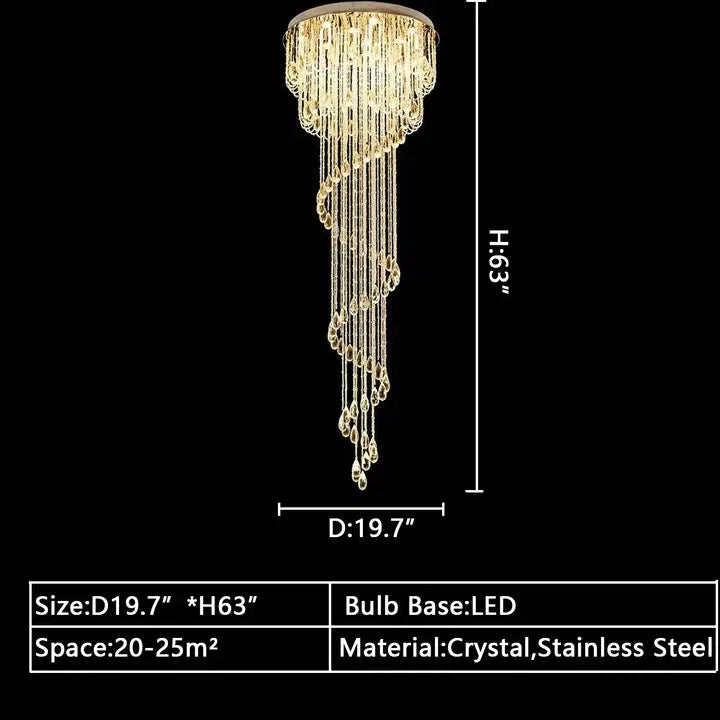 Oversized Modern Cascade Spiral Crystal Staircase Chandelier For Duplex Building - Richardrider