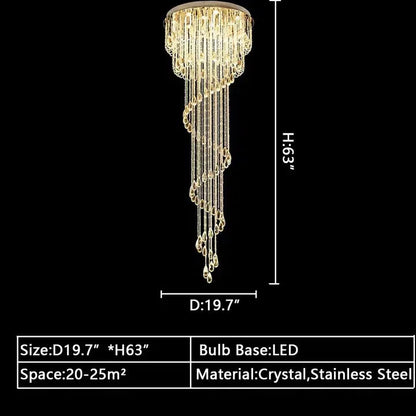 Oversized Modern Cascade Spiral Crystal Staircase Chandelier For Duplex Building - Richardrider