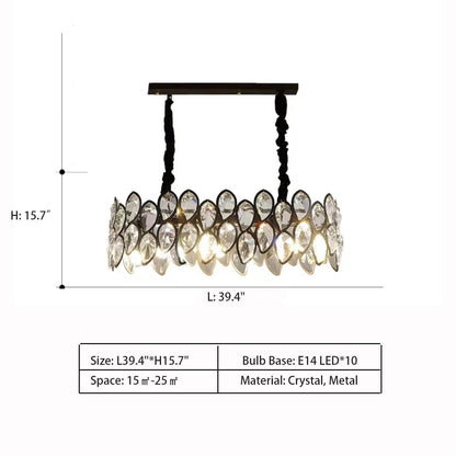 Modern Black Chandelier With Leaf-shaped Crystal Suit for Living & Dining Room