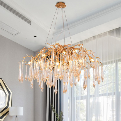 Iris Raindrop Brass Branch Round Crystal Chandelier 25'' 35'' 41''D - Richardrider