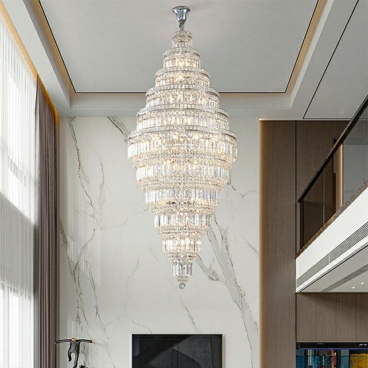 Chrome Extra Large Crystal Chandelier for Foyer Staircase Living Room Entrance Ceiling Light Fixture In Silver - Richardrider