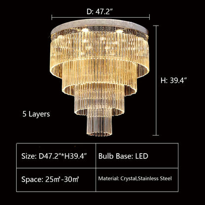 Extra Large Multi-tier Round Flush Mount Light Crystal Rod Chandelier for Living Room/Foyer
