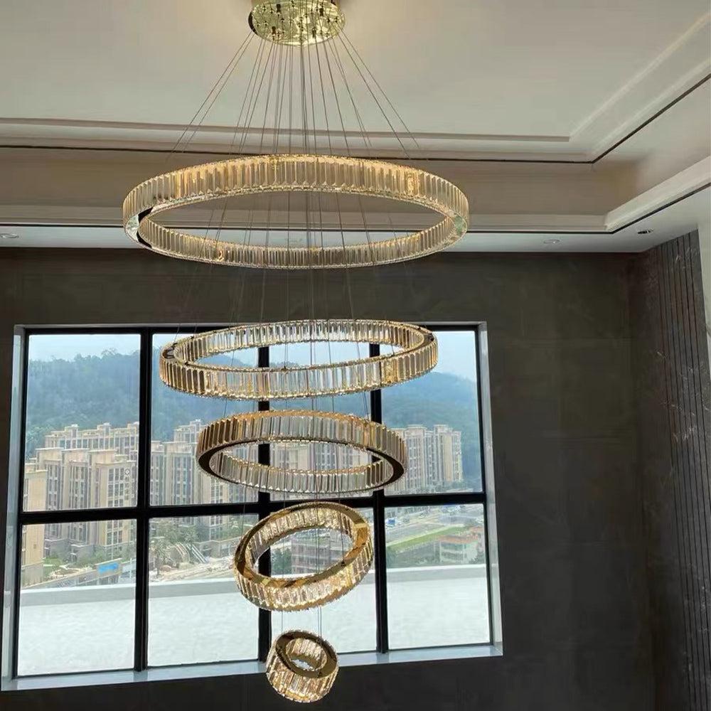 Modern Front Entryway Chandelier 3/4/5/6/7 Rings Crystal Gold/ Chrome Finish Ceiling Lamp - Richardrider