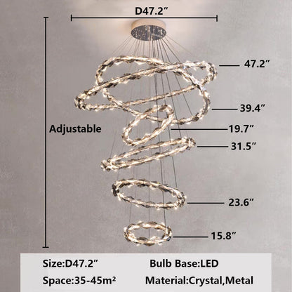 Oversized Multi-Tiered Rings Crystal Chandelier Modern Clear and Grey Crystal Ceiling Light Fixture For Staircase/Foyer/Hallway/Entryway - Richardrider