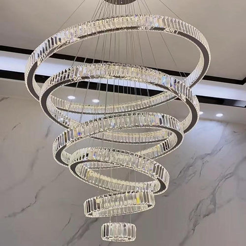 Modern Front Entryway Chandelier 3/4/5/6/7 Rings Crystal Gold/ Chrome Finish Ceiling Lamp - Richardrider