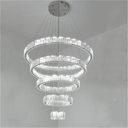 Modern Front Entryway Chandelier 3/4/5/6/7 Rings Crystal Gold/ Chrome Finish Ceiling Lamp - Richardrider