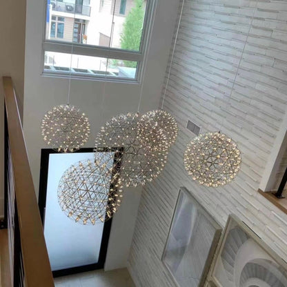 Round Starry Sky Chandelier Light Fire Ball Ceiling Lighting for Living Room/Cottage/High-ceiling