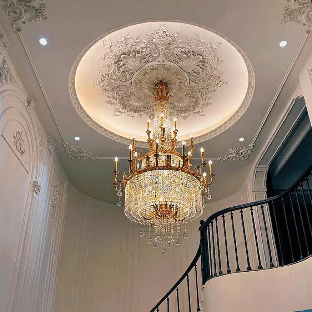 Stunning Oversized Luxury Golden Metal Candle Crystal Tassel Chandelier For High-ceiling Staircase/Entryway/Living/Meeting Room - Richardrider