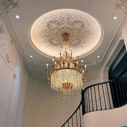 Stunning Oversized Luxury Golden Metal Candle Crystal Tassel Chandelier For High-ceiling Staircase/Entryway/Living/Meeting Room - Richardrider