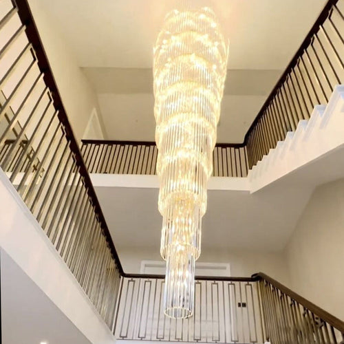 Extra Large Multi-layers Long Golden Crystal Chandelier for 2-Storey/Duplex Buildings/Dining Room/Staircase - Richardrider