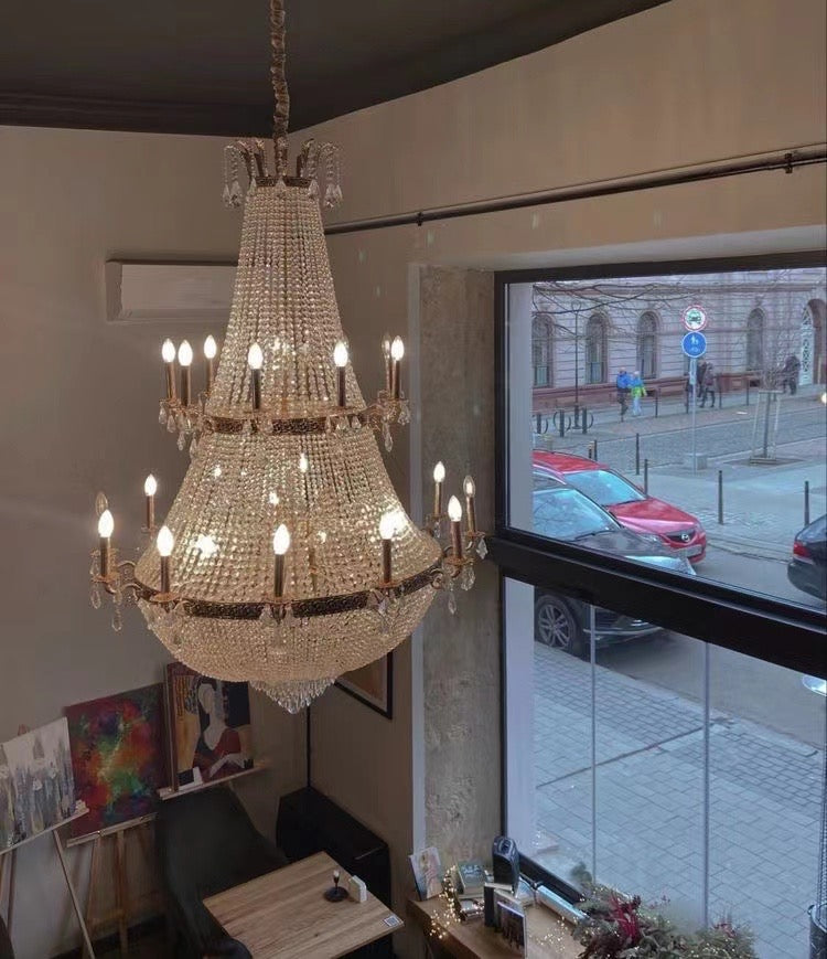 Oversized Luxury Double-layers Golden French Style Crystal Chandelier for Living/Dinning Room/Foyer/Hallway/Staircase - Richardrider