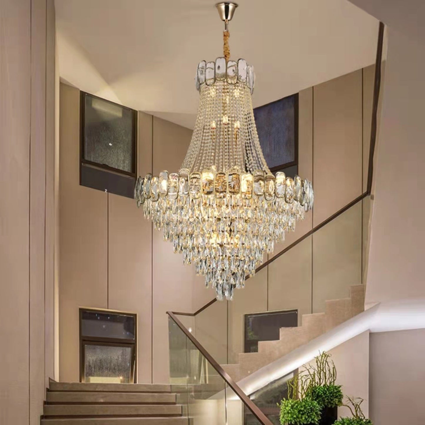 Foyer Staircase Chandelier Luxury K9 Crystal Ceiling Light For Living Room / Hallway - Richardrider