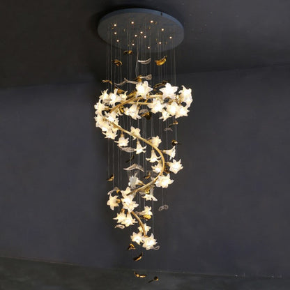 Ceramic Flower Chandelier in Artistic Brass Branch Design - Richardrider