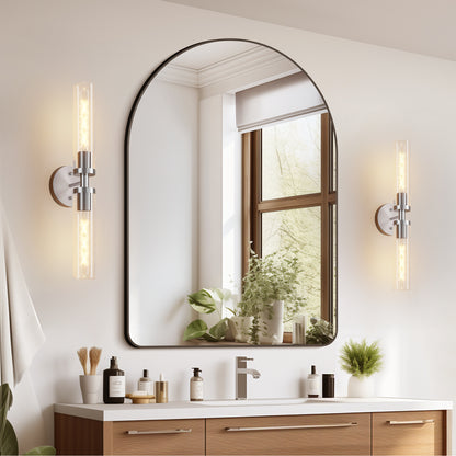 Wall Sconces Set Of Two, Hardwired Brushed Nickel Bathroom Sconces Wall Lighting With Clear Glass, Modern Sconces Wall Decor Set Of 2 Wall Light Fixtures For Mirror Hallway  Bulbs Not Included