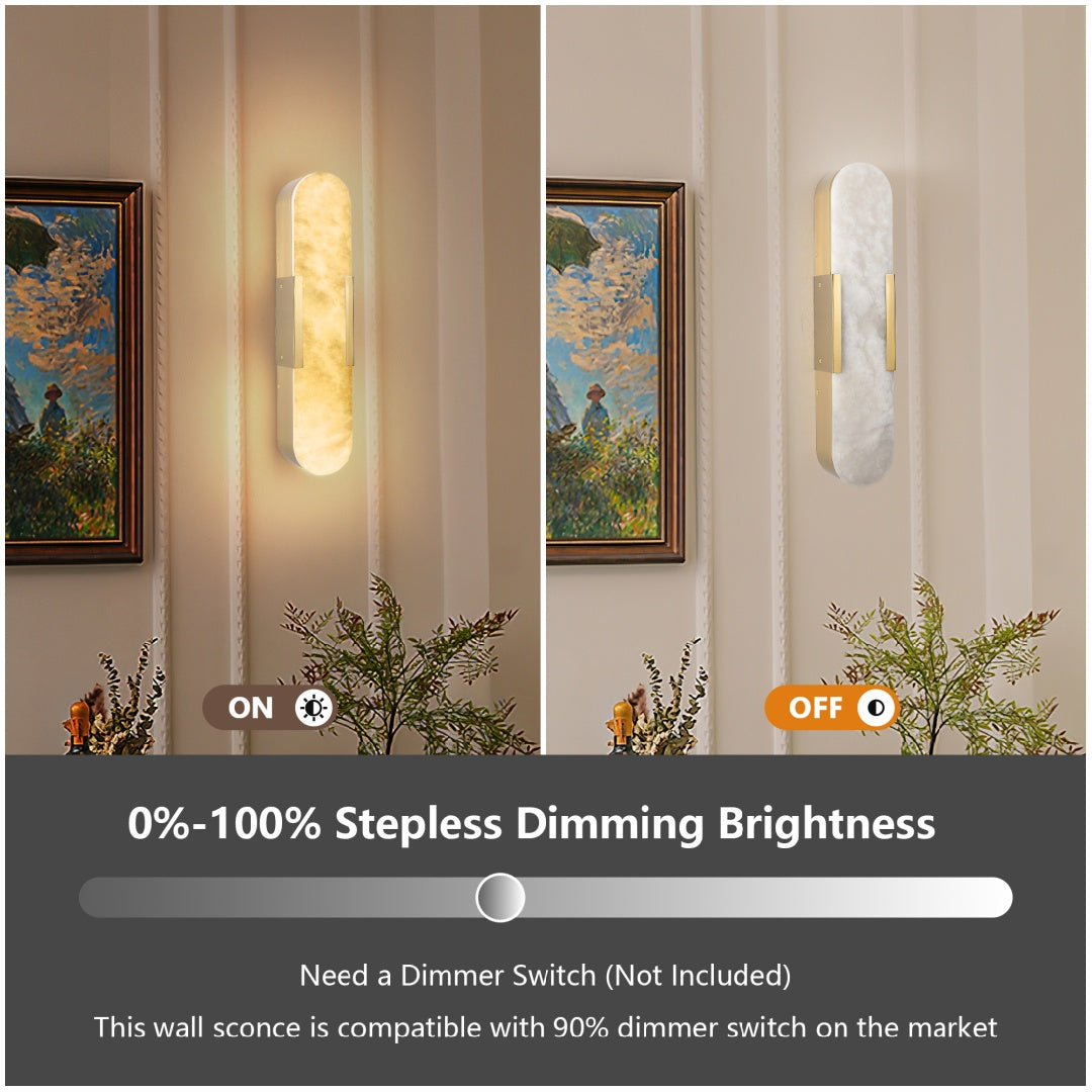 19.7in Natural Marble Wall Sconce, Gold Sconces Set Of Two, Indoor Modern Bathroom Sconces Wall Lighting For Living Room, Bedroom, Hallway, Stairs