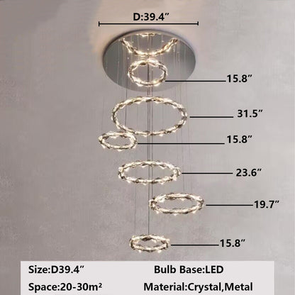 Oversized Multi-Tiered Rings Crystal Chandelier Modern Clear and Grey Crystal Ceiling Light Fixture For Staircase/Foyer/Hallway/Entryway - Richardrider