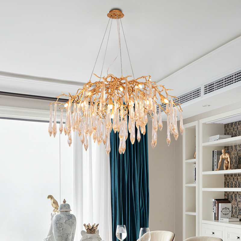 Iris Raindrop Brass Branch Round Crystal Chandelier 25'' 35'' 41''D - Richardrider