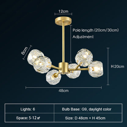 Brass Sputnik Chandelier With K9 Crystals Modern Ceiling Light Fixture
