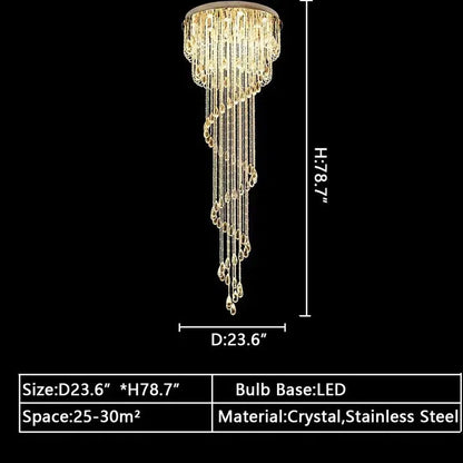 Oversized Modern Cascade Spiral Crystal Staircase Chandelier For Duplex Building - Richardrider