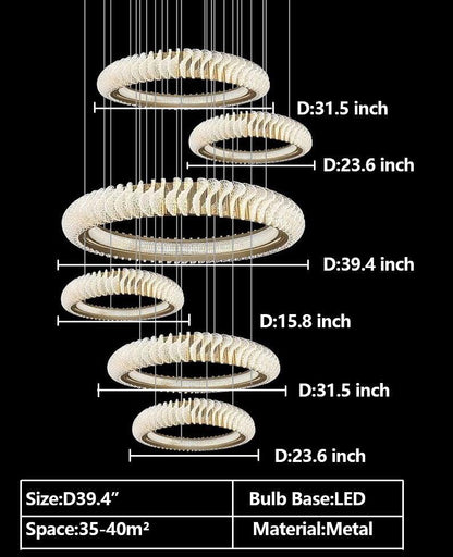 Extra Large Multi-layers Rings Crystal Chandelier Modern Art Waves Creative Pendant Light For High-ciling Foyer/Hallway/Staircase - Richardrider