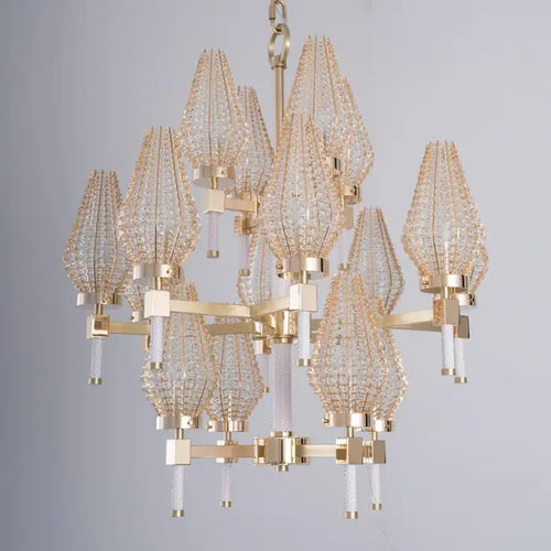 Modern 3-tiered Crystal Shade Chandelier for Living Room/Low-ceiling