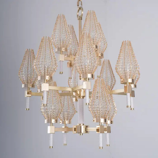 Modern 3-tiered Crystal Shade Chandelier for Living Room/Low-ceiling
