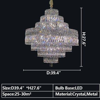 Delicate Light Luxury Multi-layers Silver Round Crystal Chandelier For Living/Dining Room/Bedroom/Cloakroom