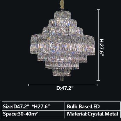 Delicate Light Luxury Multi-layers Silver Round Crystal Chandelier For Living/Dining Room/Bedroom/Cloakroom
