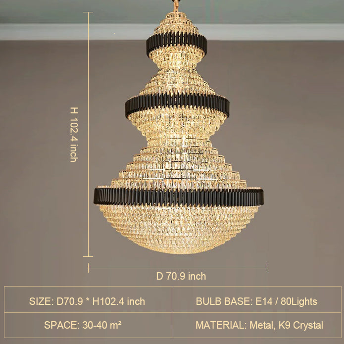 Modern Black Iron Crystal Chandelier For Foyer Staircase Luxurious Design Ceiling Light Fixture - Richardrider