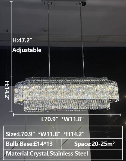 Stunning Modern Rectangle Ceiling Light Crystal Chandelier for Dining Table/Coffee Table/Living Room/Bedroom