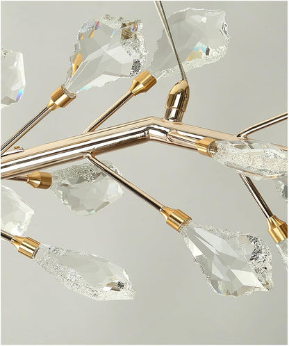 Sleek Modern Branch Crystal Leaves Linear Chandelier for Kitchen Island and Dining Room - Richardrider